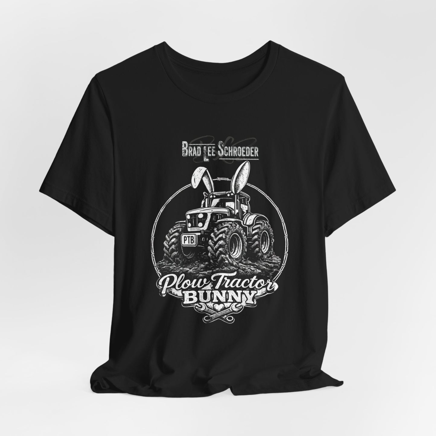 Plow Tractor Bunny Graphic Tee — Rustic Farm Tractor Vintage Shirt